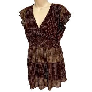 CHARLOTTE RUSSE Polka Dot Semi Sheer Baby Doll Top Brown White Dots Womens Mediu